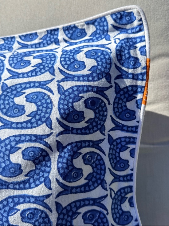 Oliphant Other - Oliphant Block printed cotton Fish Pattern Pillow Cover 20” NWT